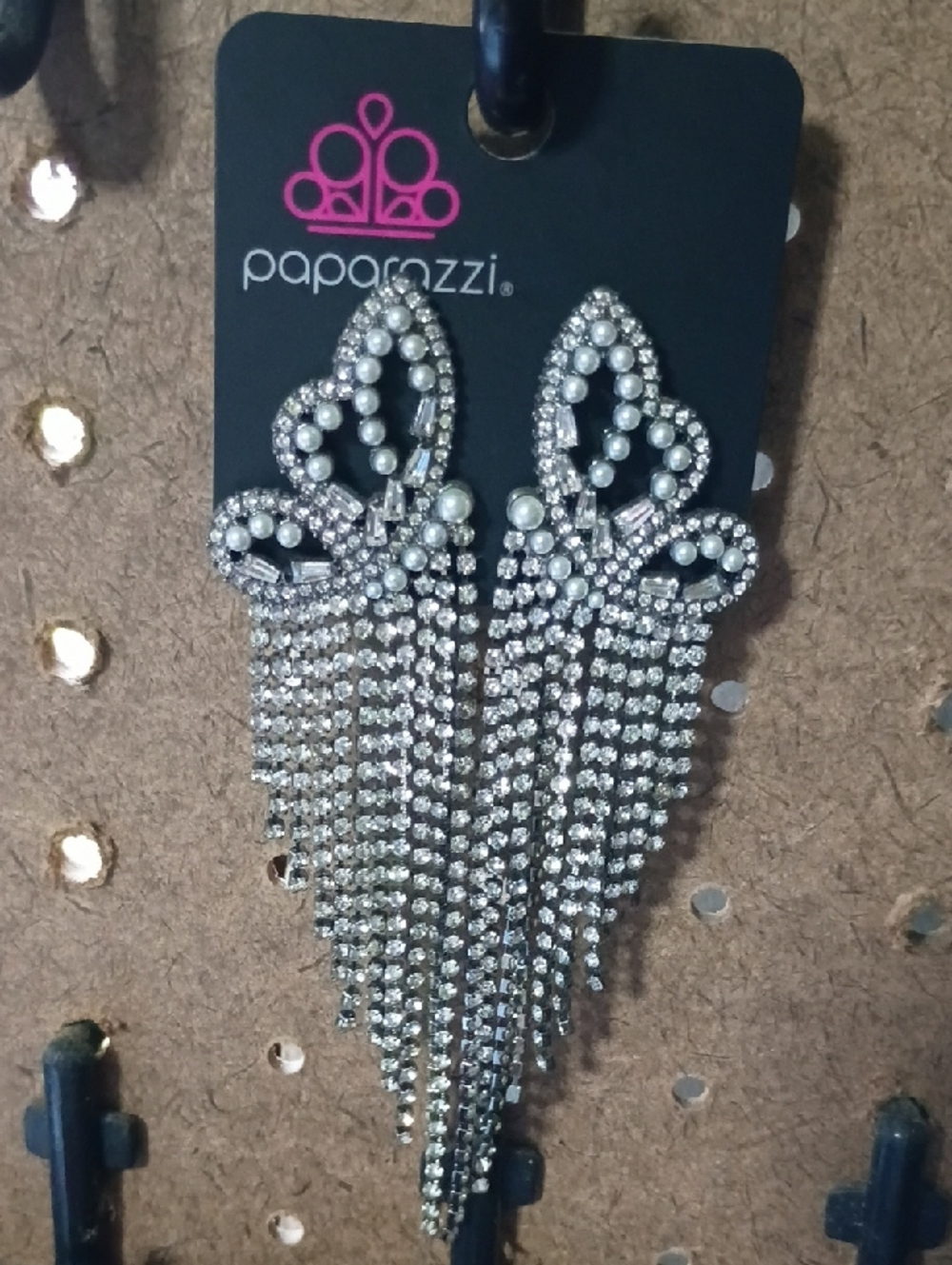 Paparazzi Silver Pearl & Rhinestone Cascade Earrings